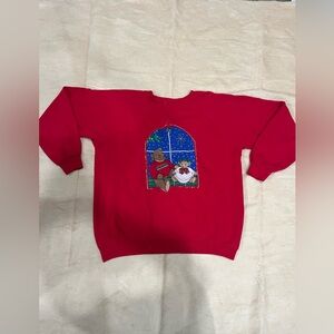 Hanes Red Women's Sweater with Bear and Santa Design